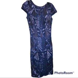 Dress the Population Blue Sequin Midi Dress